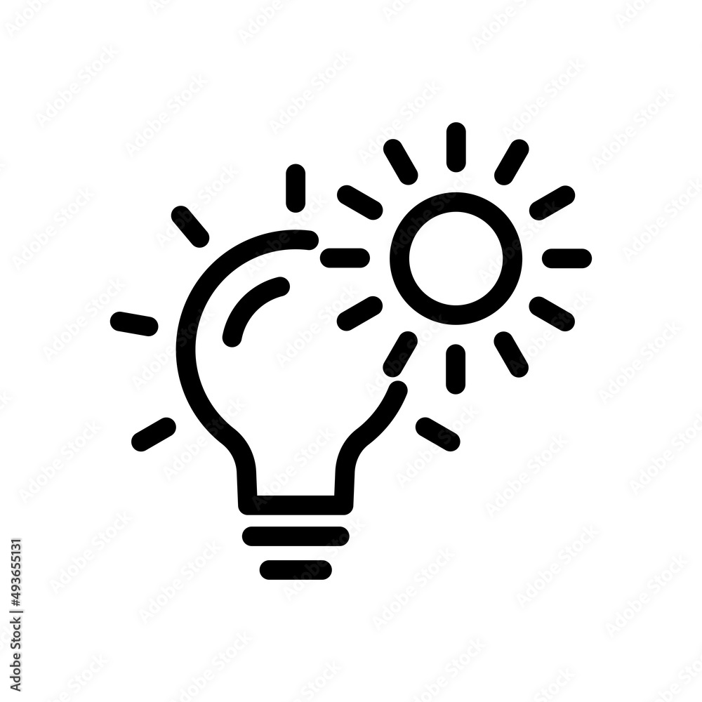 Light bulb icon with sun. solar energy. line icon style. suitable for Renewable energy icon. simple design editable. Design template vector Light bulb icon with sun. solar energy. line icon style. suitable for Renewable energy icon. simple design editable. Design template vector