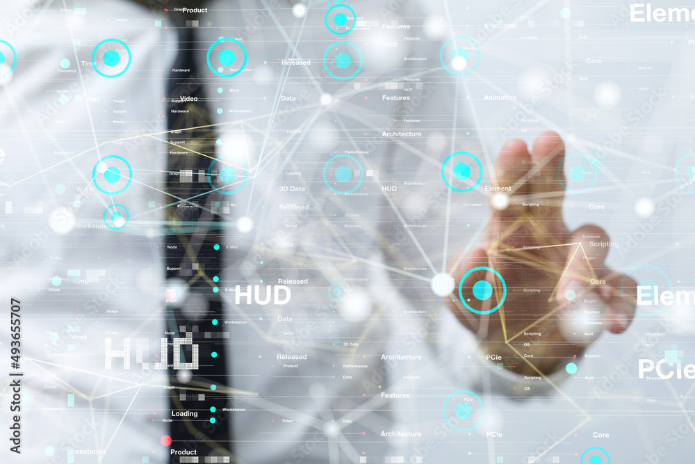 Neural network 3D illustration. Big data and cybersecurity