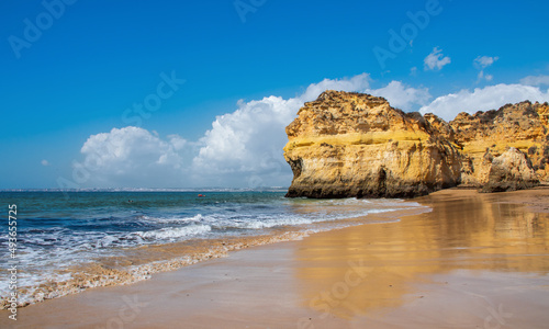 Panoramic view of beautiful beach and sea, Lagos in Algarve, Portugal