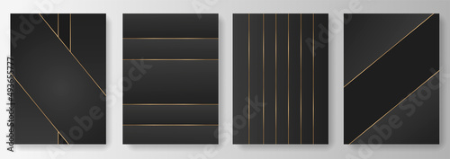 Set Collection of black backgrounds with gold line