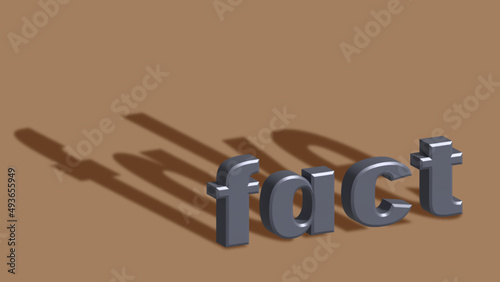 Metallic 3D word Fact casting shadow Fake on a sandy background.