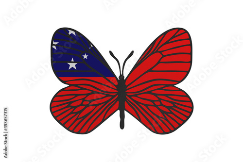 Butterfly wings in color of national flag. Clip art on white background. Samoa