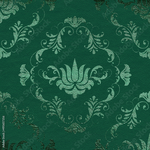 Deep green leather backdrop. Vintage pattern. Scrapbook paper