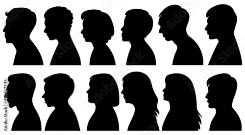 portrait man and woman silhouette set isolated vector