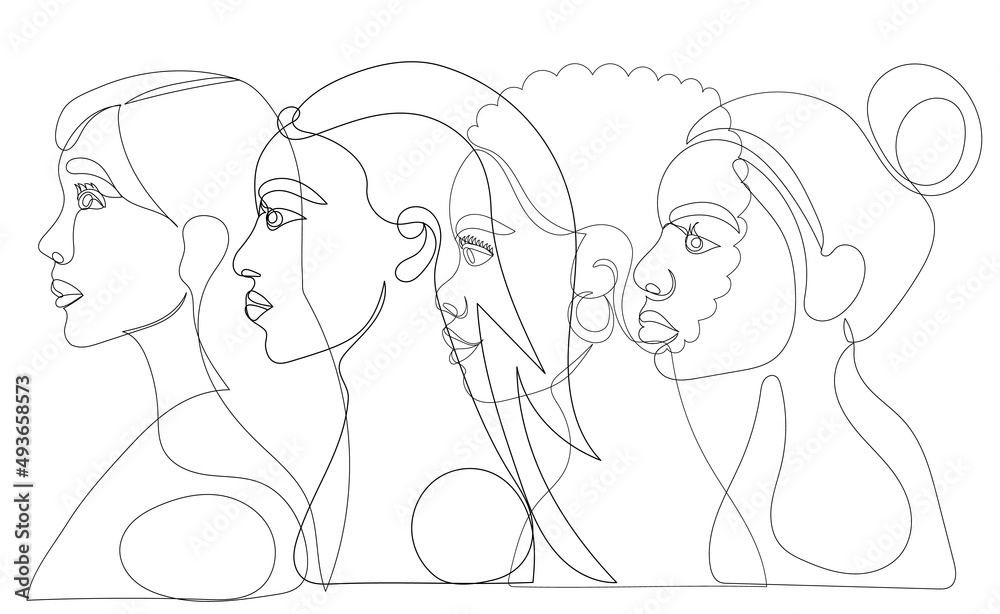 women one line drawing vector, isolated