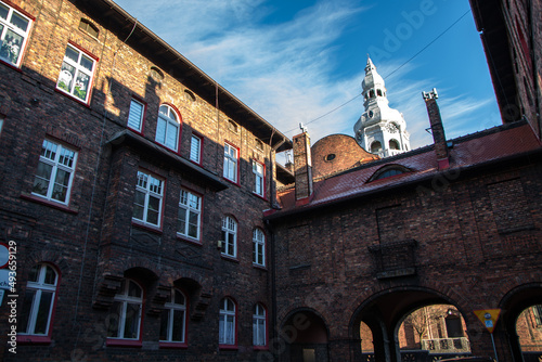 View on church in old silesian district called Nikiszowiec, Poland