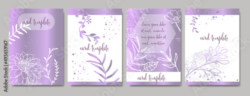 Plant cards, modern card with grasses and flowers and other floral elements. With metallic shine and textured effects. Minimal design. Elegant template. All elements are isolated and editable.