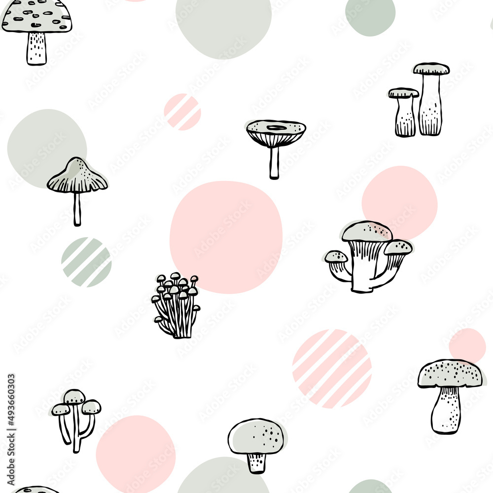 seamless pattern various of mushroom line art with pastel dot color seamless pattern various of mushroom line art with pastel dot color