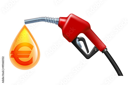 Gas fuel pump with yellow drop and symbol of euro