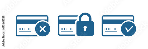 Credit card set icon. Wrong password, block, unlock. Vector on transparent background