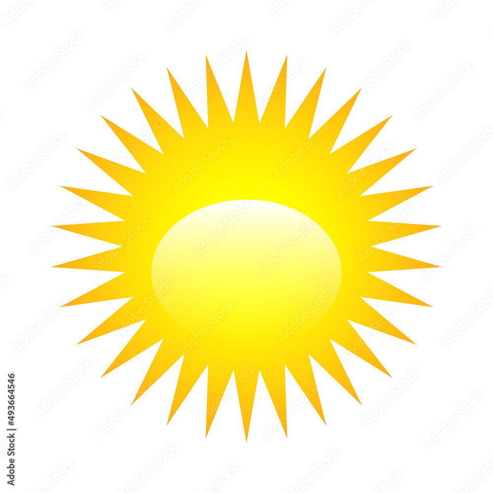 Shiny sun icon for weather design. Sunshine symbol happy yellow isolated sun vector illustration.. Shiny sun icon for weather design. Sunshine symbol happy yellow isolated sun vector illustration..