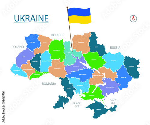 Ukraine Map with Province. Colored Vector Illustration
