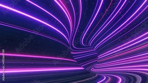 Fototapeta Naklejka Na Ścianę i Meble -  3d render of flash neon and light glowing on dark scene. Speed light tunnel through the city or urban. Technology internet of future network. Sci fiction of hyperspace interstellar travel.