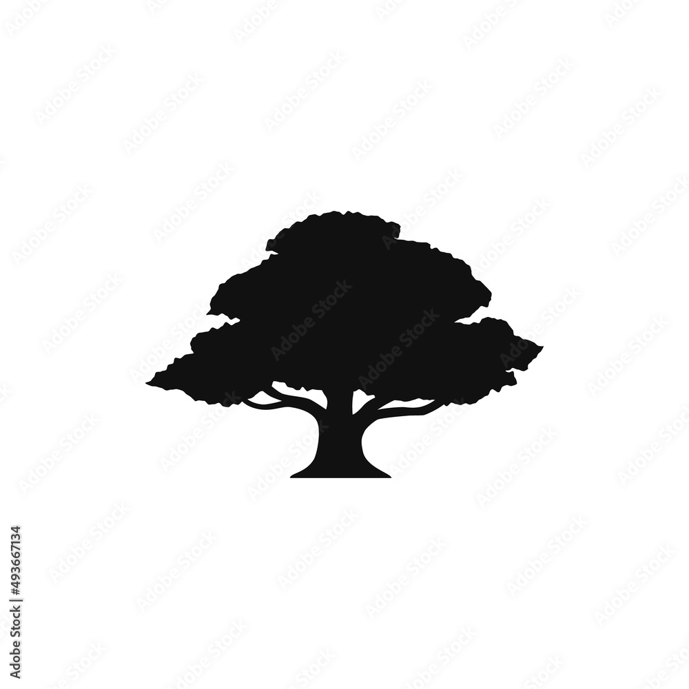 oak tree silhouette vector design for logo icon - obrazy, fototapety, plakaty 
