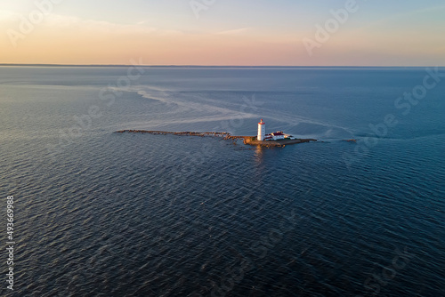 Tolbukhin lighthouse on an island in the sea