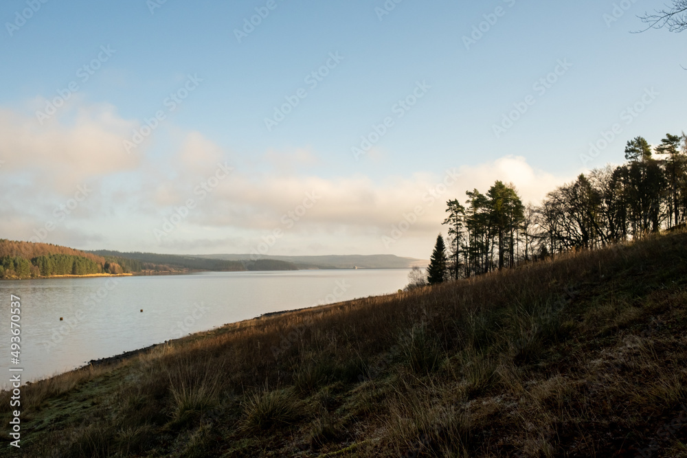 Kielder England: 13th January 2022: Kielder Reservoir on a pretty sunny winter morning Kielder England: 13th January 2022: Kielder Reservoir on a pretty sunny winter morning