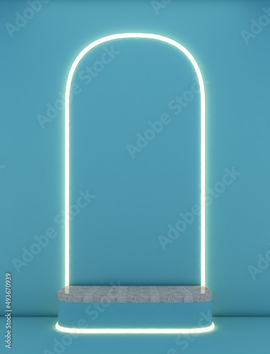3d renderingconcret square shape podium on blue background and  light line.minimailst concept 