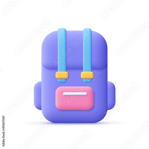 Backpack, school bag. Education and back to school concept.3d vector icon. Cartoon minimal style.