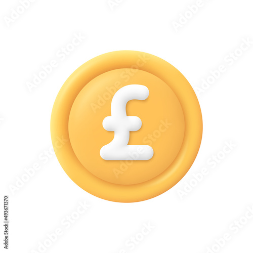 Gold pound sterling coin. Currency exchange, finance and investment concept. 3d vector icon. Cartoon minimal style.