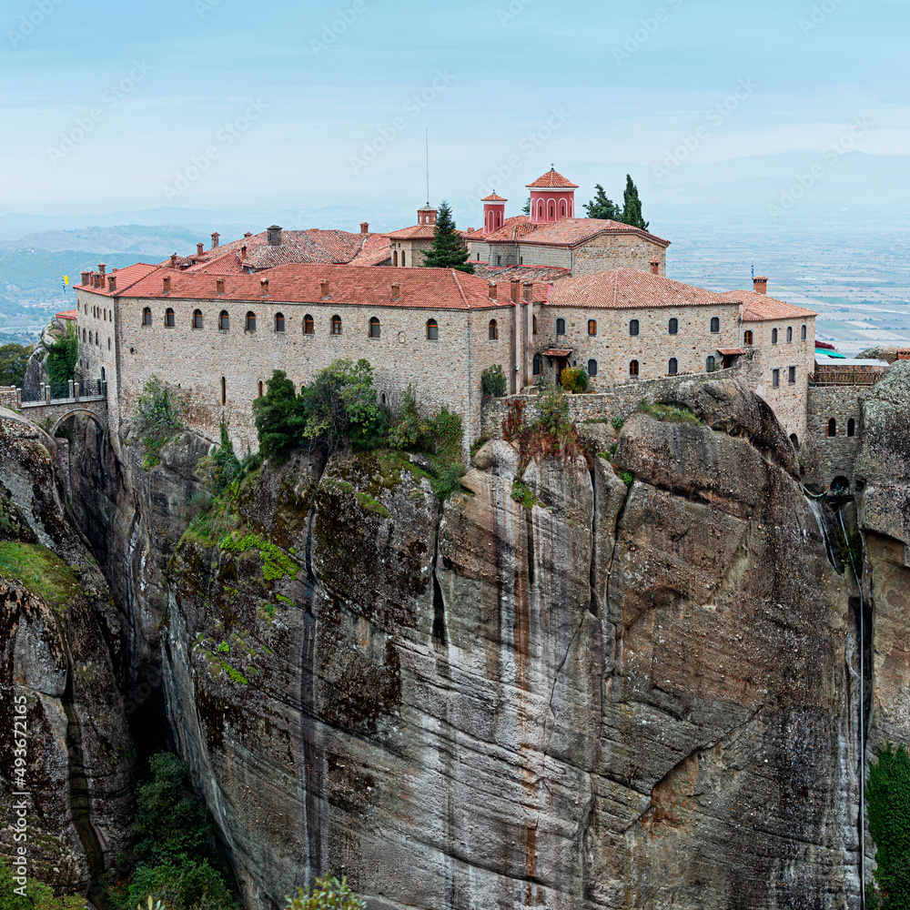 Monastery of St. Stephan on edge of the cliff in Meteora, Greece
