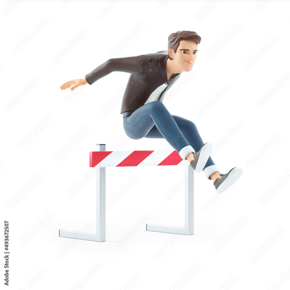 3d cartoon man jumping over hurdle Stock Illustration | Adobe Stock