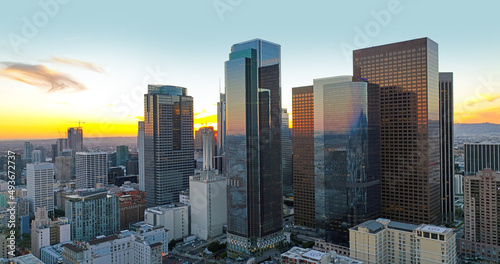 Urban aerial view of downtown Los Angeles. Panoramic city skyscrapers  office building.