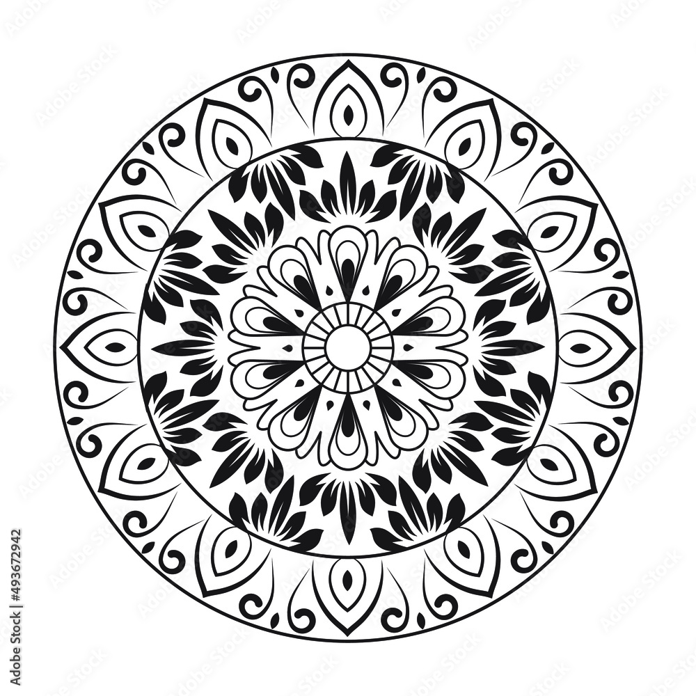 Black and white floral elements circle mandala design in vector illustration graphics design.