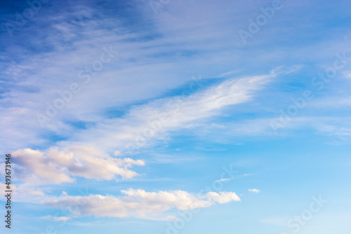 blue sky and white clouds on a windy weather. atmosphere air freedom concept. nature series in spring. creative gradient background for installation and design © Pellinni