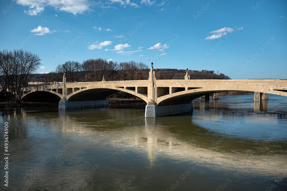 Sunset on the Clinton Street Bridge, which spans the Chenango River, in Binghamton in Upstate NY.