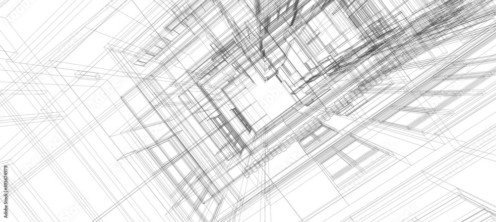 Smart building automation system digital intelligent technology abstract background architecture 3d wireframe white background