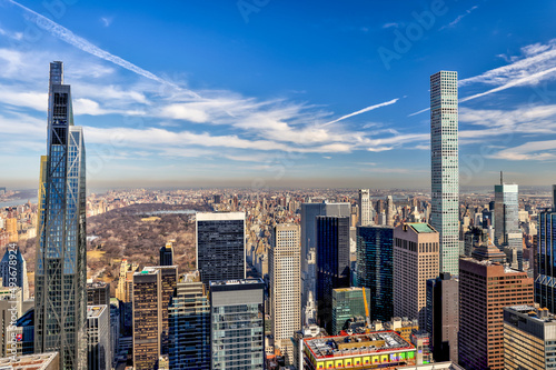 Aerial views of New York city skyline and central park