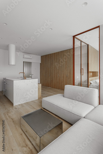Modern studio in minimalist style white beige tones