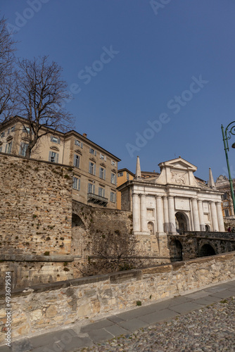 Upper town in the city of Bergamo Italy. Middle age architecture. Walled city.