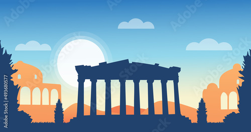  Athens Greece background. Silhouette of the city. Blue background