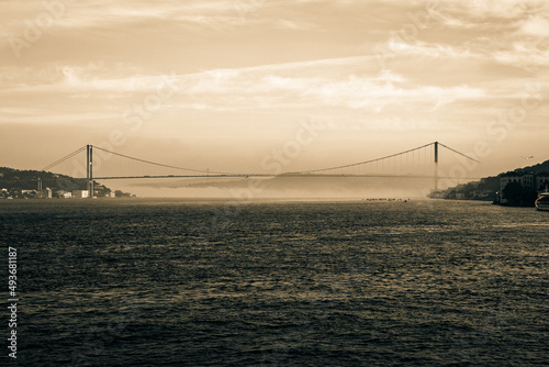 Canvas Print Bosphorus or 15th july martyrs' bridge at foggy weather in the morning