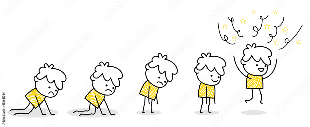 Man character in minimalistic hand drawn line style. Social communication. White, blue and yellow colors. Happy team worker. Hobbies and travel. Management and organization. Man character in minimalistic hand drawn line style. Social communication. White, blue and yellow colors. Happy team worker. Hobbies and travel. Management and organization.