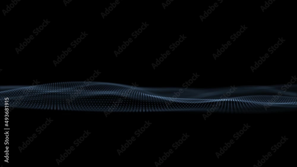 Seamless looping smooth dotted digital waves on clean black copy space background.	
