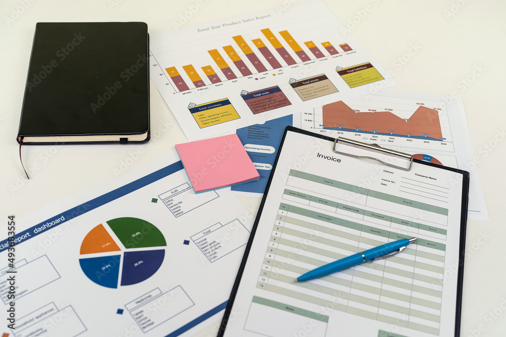 financial charts and graphs on desk financial charts and graphs on desk