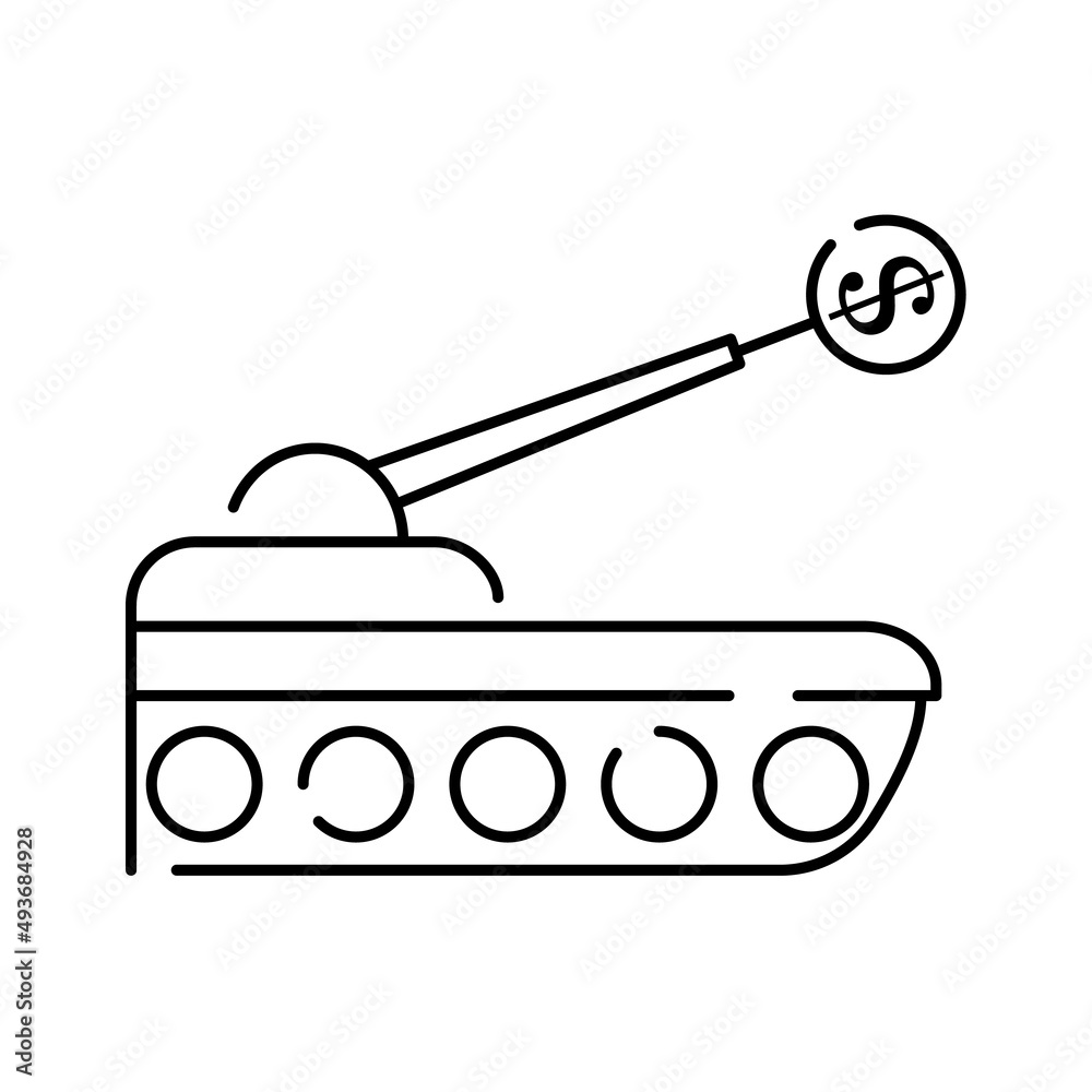Fototapeta premium City economic damage icon. Outline city economic damage vector icon for web design isolated on white background. Tank and dollar