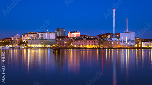 Gothenburg city reflected in gota river during late evening , Gothenburg, Sweden