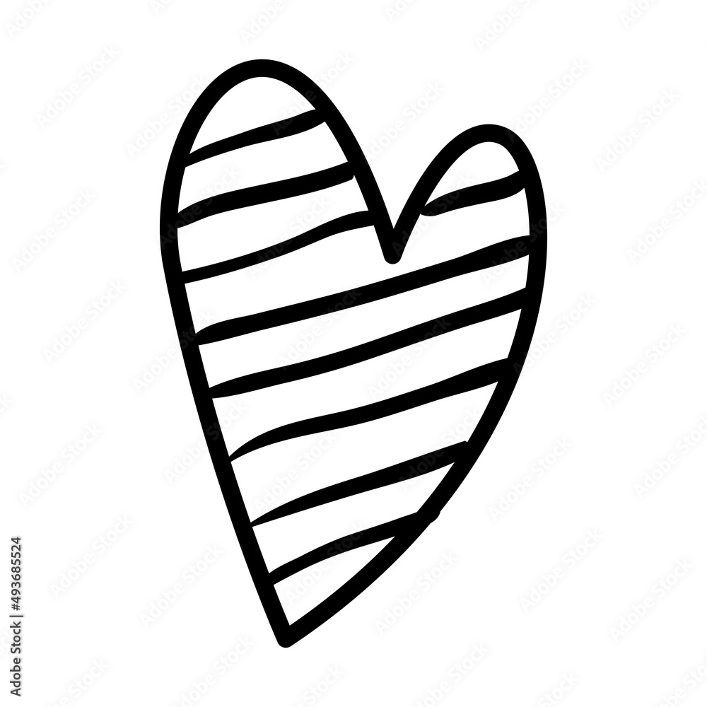 Doodle heart black and white pencil drawing.Hand drawn sketch style ...