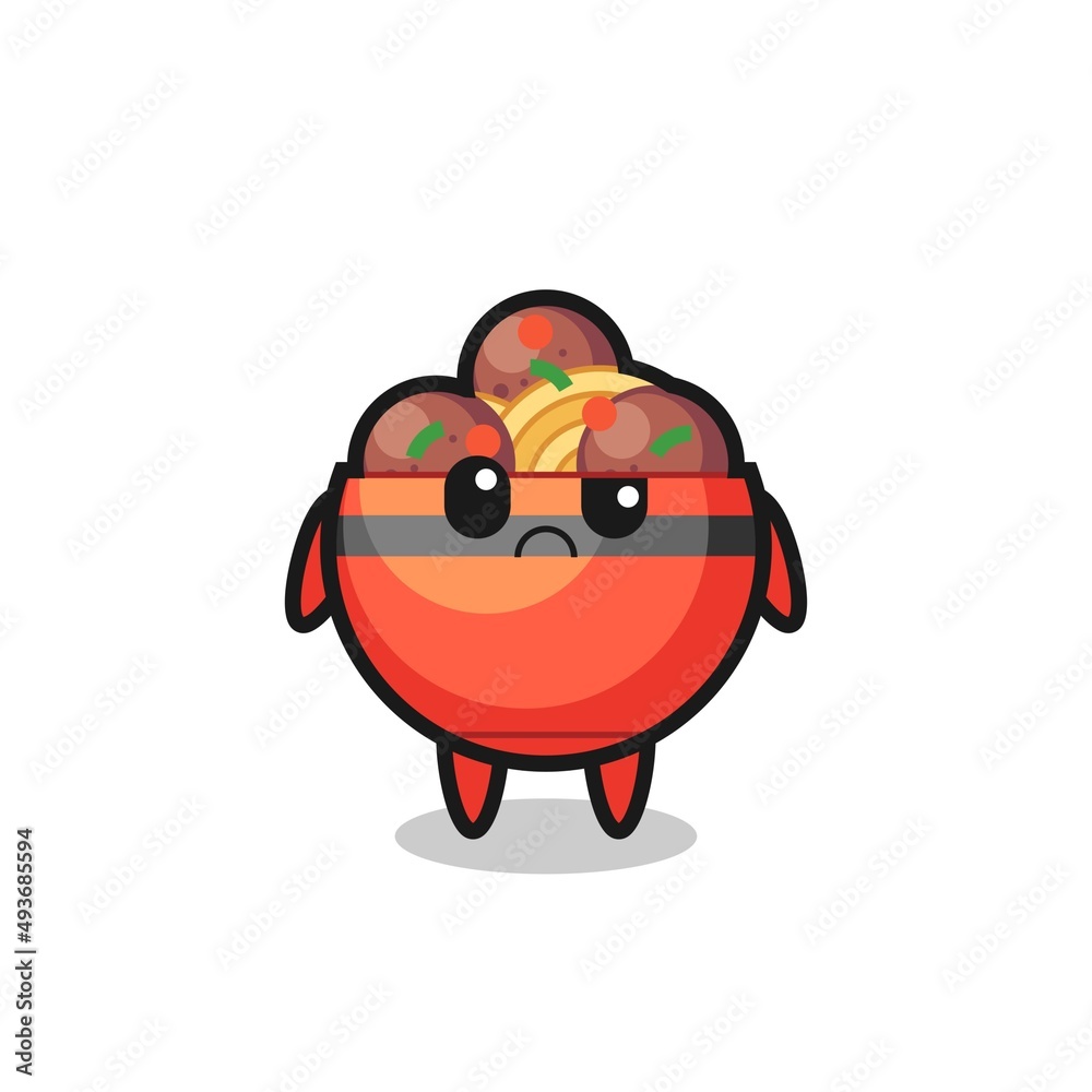 Fototapeta premium the mascot of the meatball bowl with sceptical face