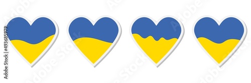 Set of icons in the form of a heart with the colors of the Ukrainian flag, blue and yellow. Element for design creation. Glory to Ukraine.