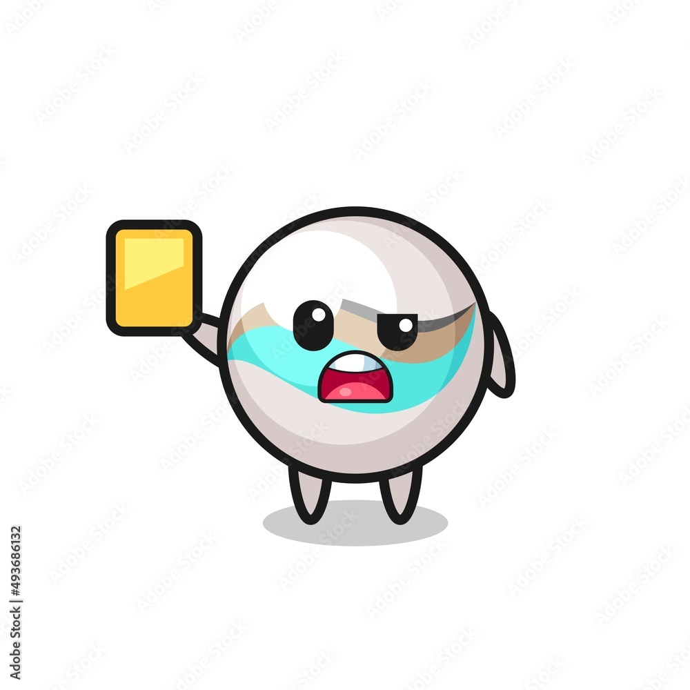 cartoon marble toy character as a football referee giving a yellow card cartoon marble toy character as a football referee giving a yellow card