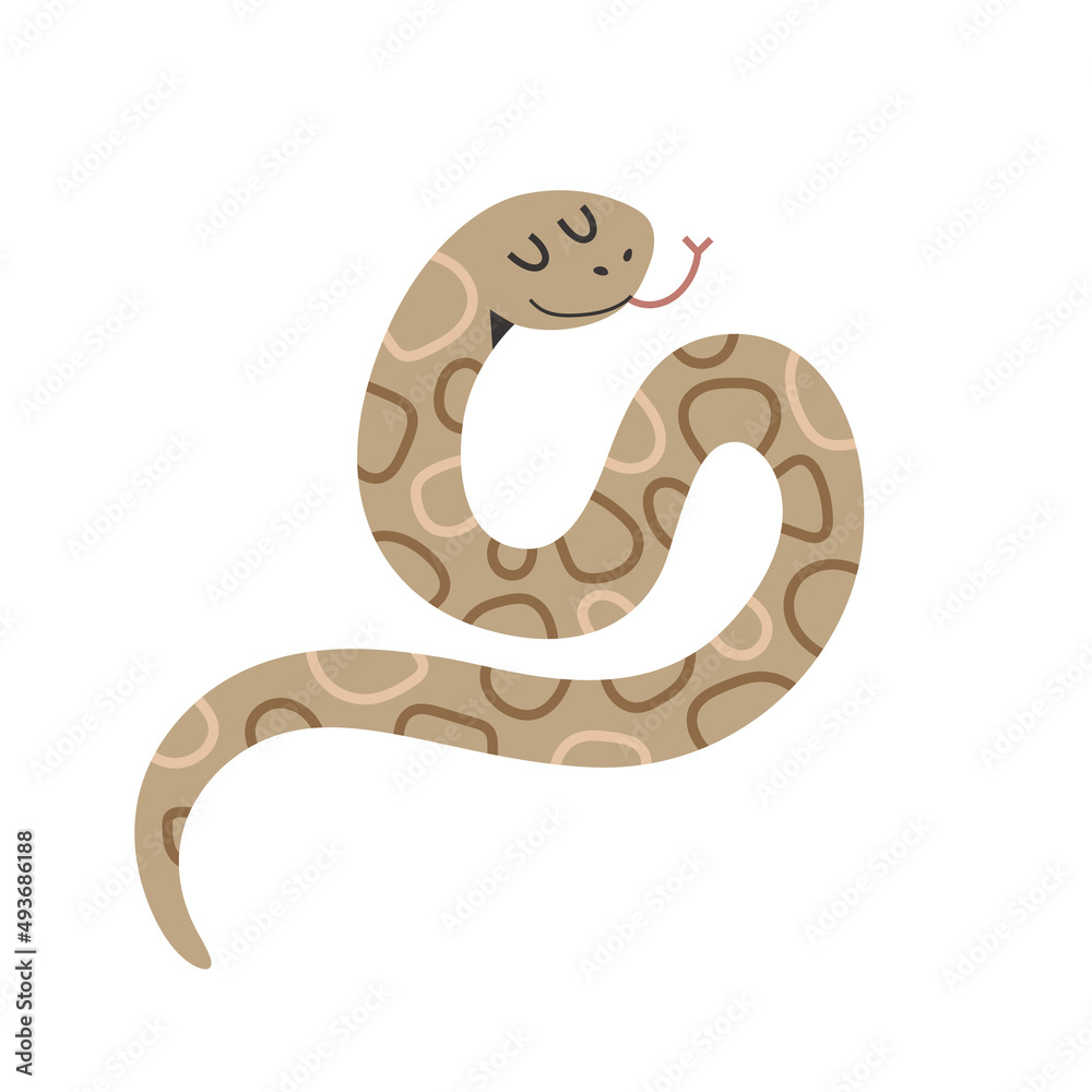 Cute python snake with smile and facial expression, funny character ...