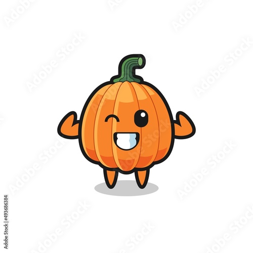the muscular pumpkin character is posing showing his muscles