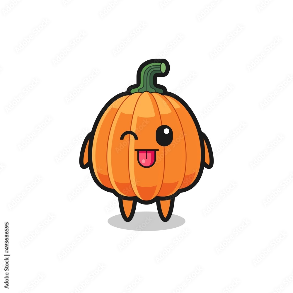 Obraz premium cute pumpkin character in sweet expression while sticking out her tongue
