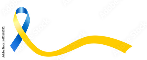 Ribbon in blue and yellow colors isolated on white background. World down sindrome day campaign poster