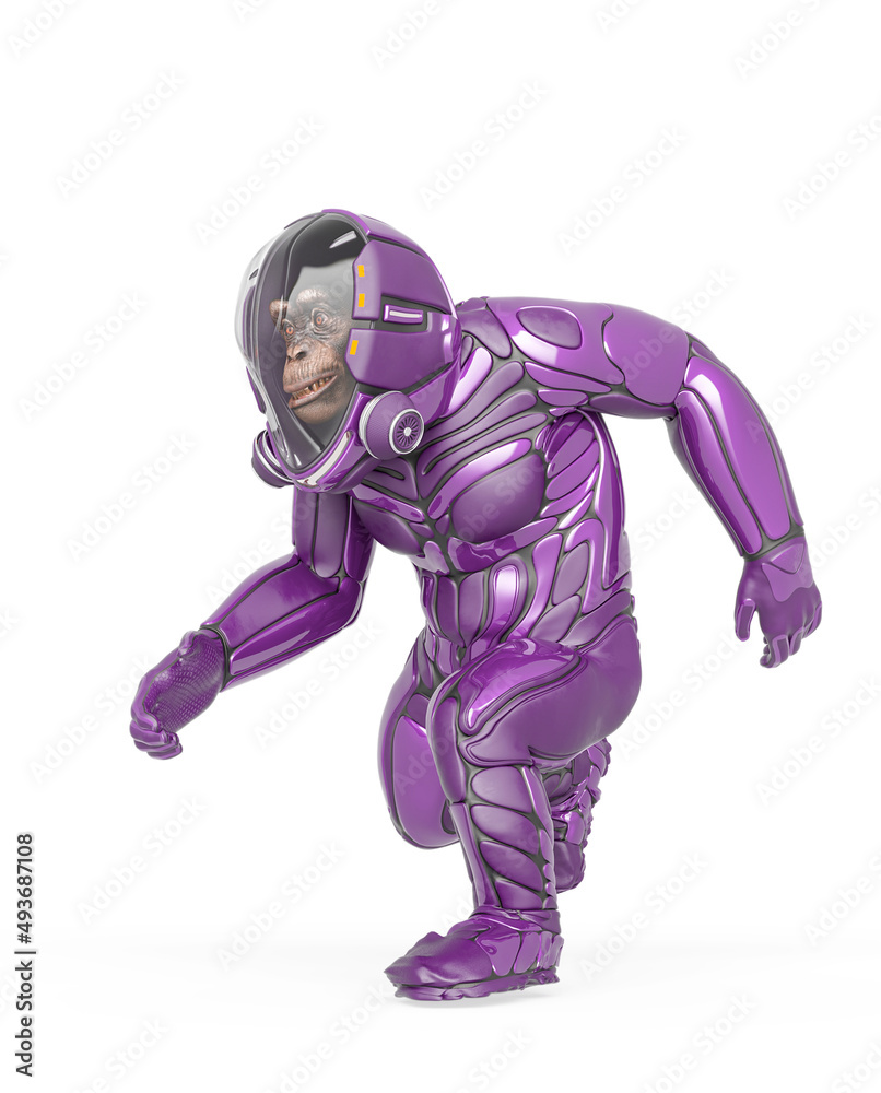 chimpanzee astronaut is running in white background chimpanzee astronaut is running in white background