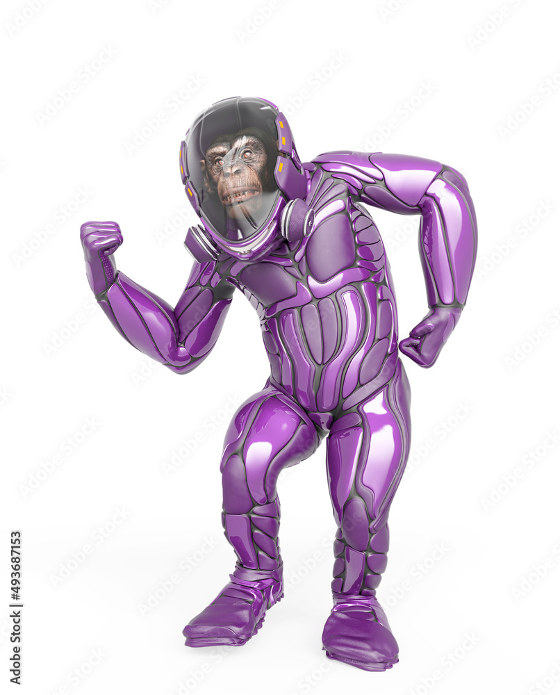 chimpanzee astronaut got the power in white background chimpanzee astronaut got the power in white background